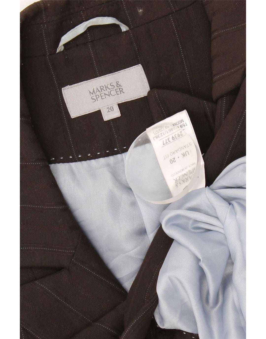 Marks & Spencer overfrakke til kvinder UK 20 2XL brun nålestribet polyester