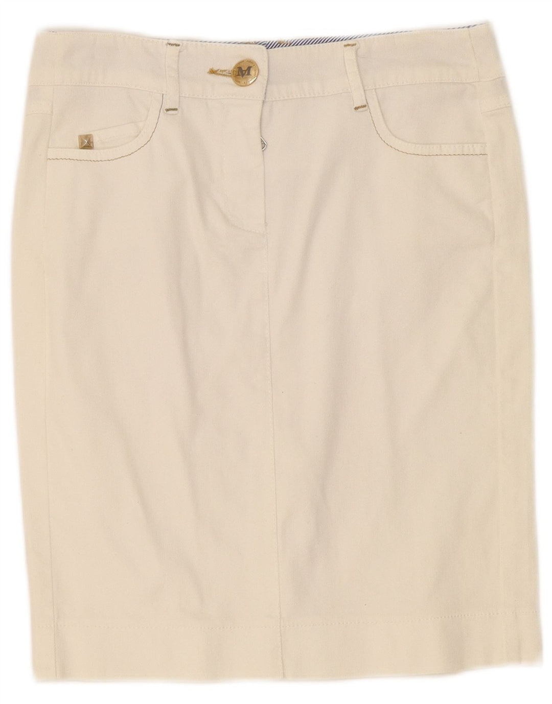 Marella Dame Denim Nederdel UK 10 Small W30 White Bomuld