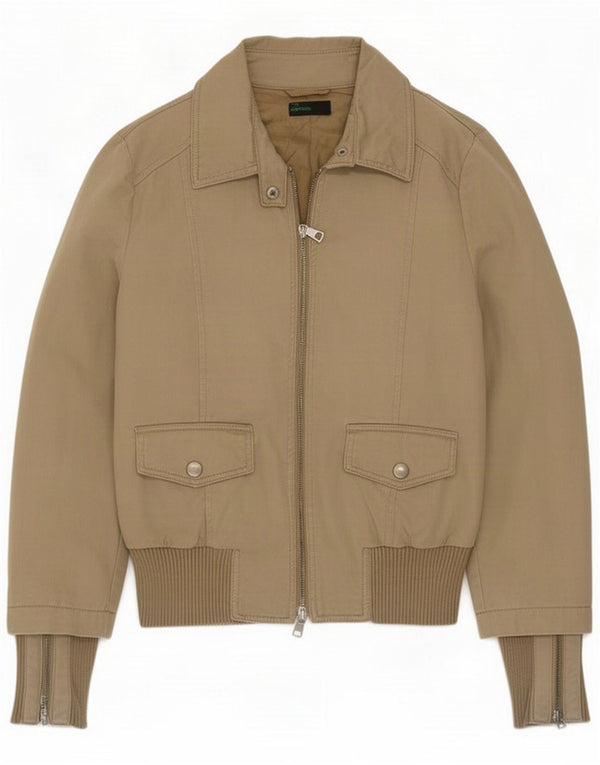 Benetton Womens Bomber Jacket IT 44 Medium Beige Colourblock Cotton