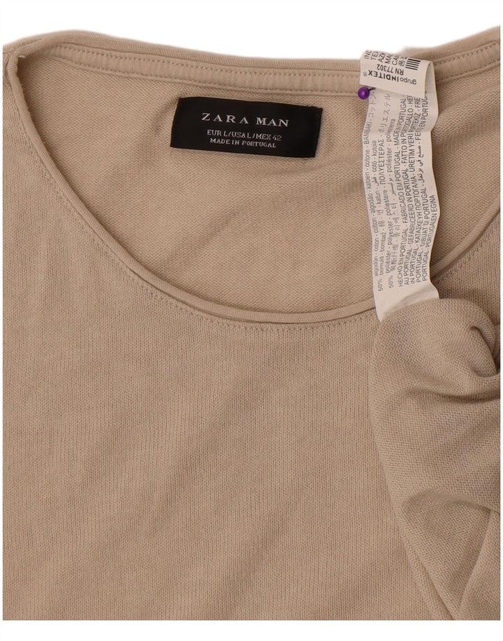 Zara Herre T-Shirt Top Stor Beige Bomuld