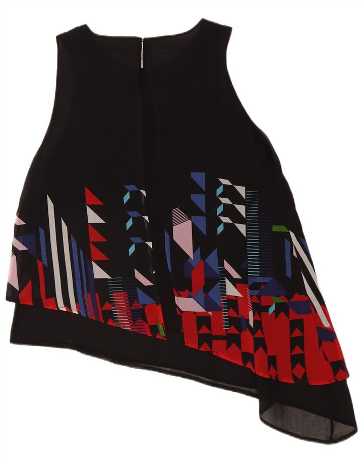 Desigual Dame Asymmetrisk Bluse Top UK 14 Stor Sort Geometrisk Polyester