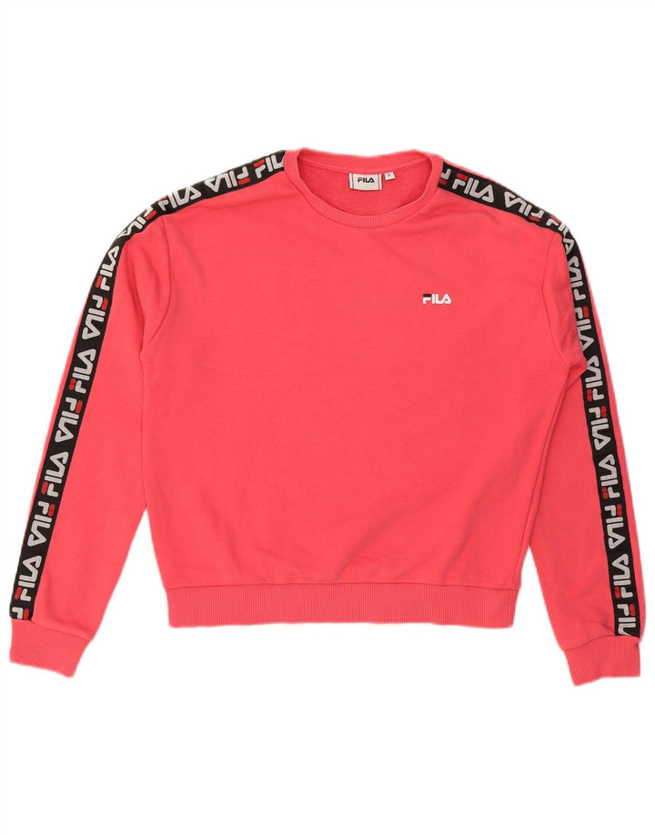 FILA Womens Oversized Graphic Sweatshirt Jumper UK 10 Small Pink Cotton