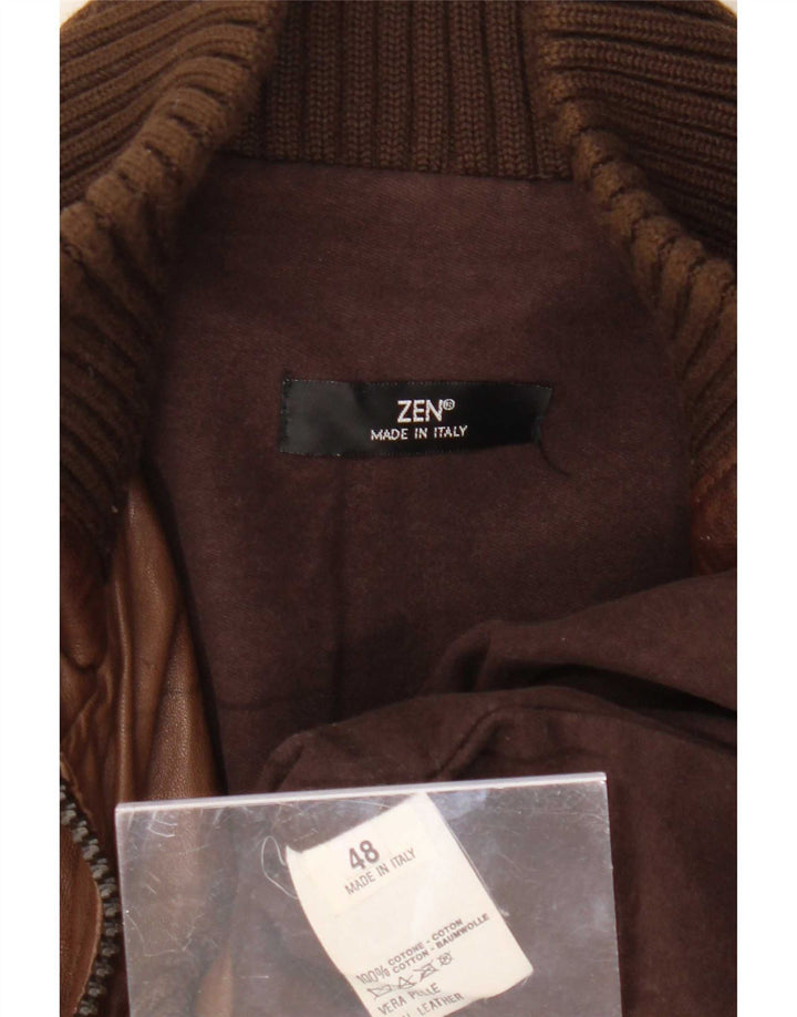 Zen Herre Læder Bomber Jacket IT 48 Medium Brun
