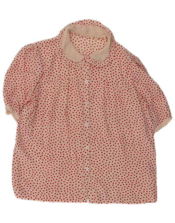 Vintage kvinders kortærmet skjortebluse UK 16 Large Pink Spotted