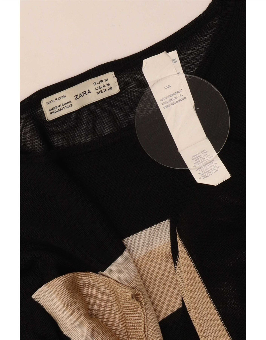 Zara Damebluse Top UK 12 Medium Sort Stribet Viscose