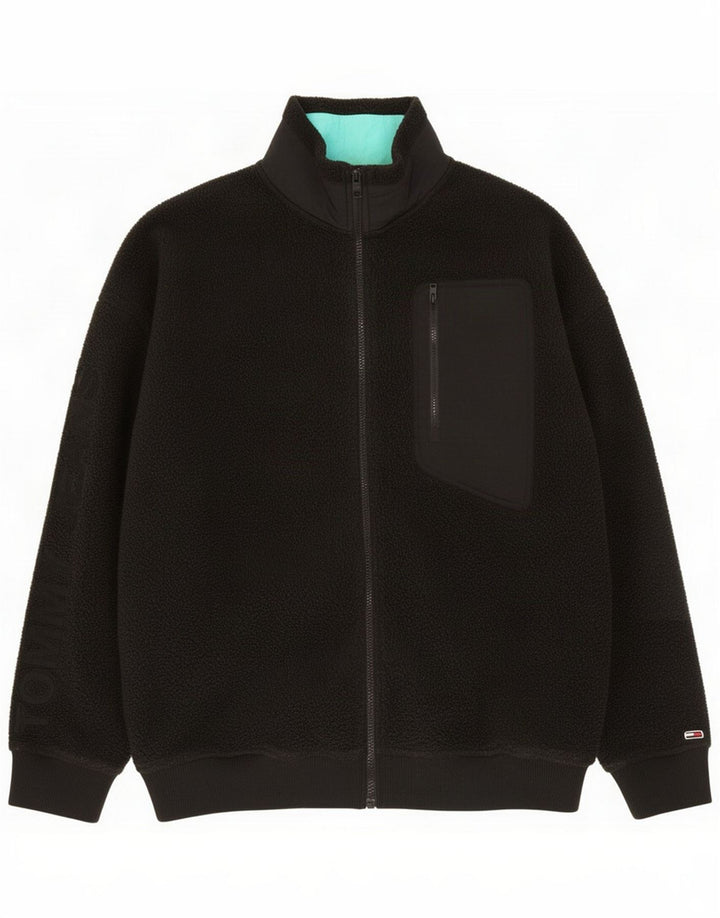 Tommy Hilfiger Herre grafisk fleecejakke UK 40 Large Black Polyester
