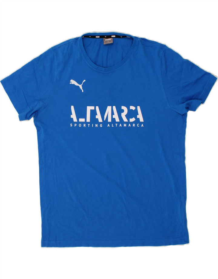 PUMA Mens Graphic T-Shirt Top Large Blue Cotton Vintage Puma and Second-Hand Puma from Messina Hembry 