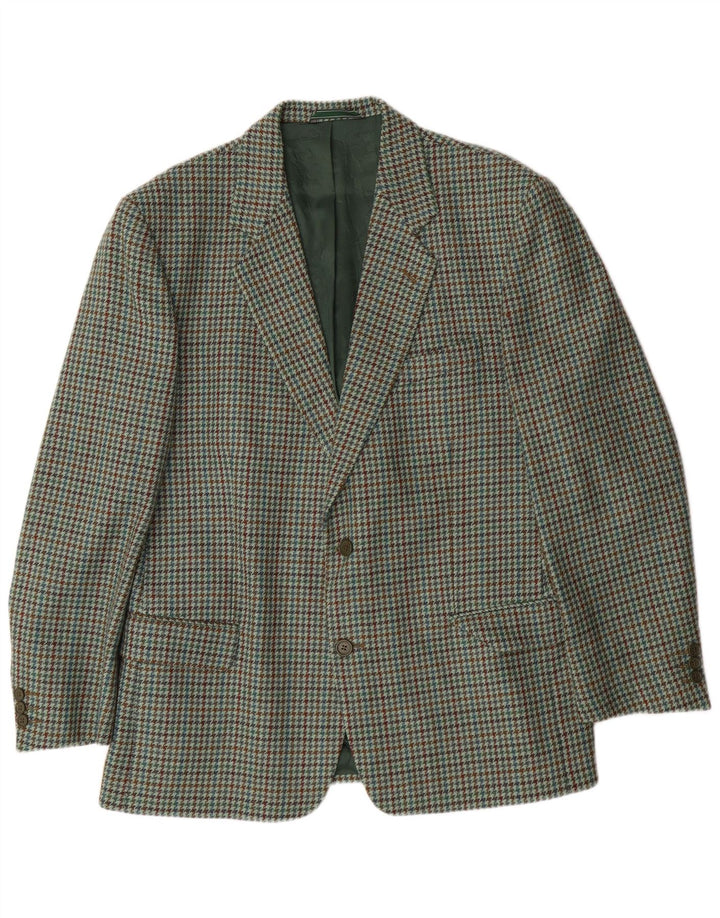 VINTAGE Herre 2-knaps blazerjakke IT 52 XL Grøn Houndstooth Uld