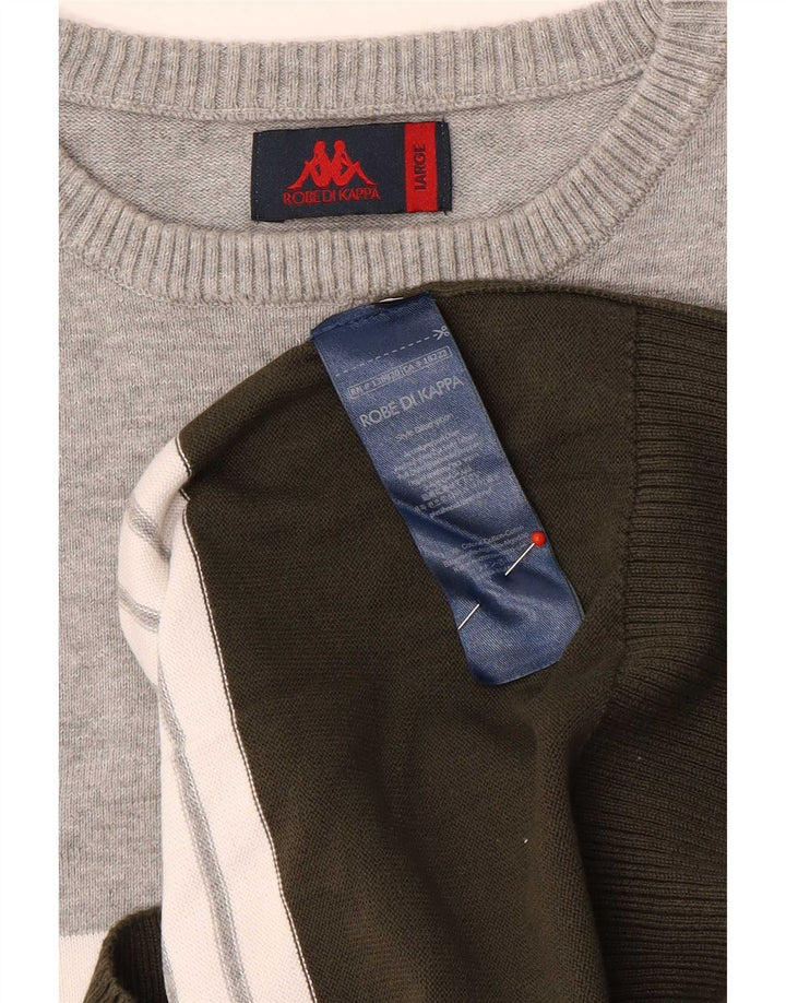 Kappa Herre Boat Neck Jumper Sweater Stor grå stribet bomuld