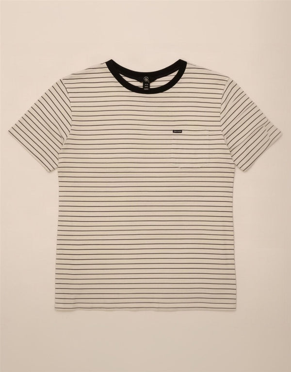 Volcom Herre T-Shirt Top Medium Hvid Stribet Bomuld