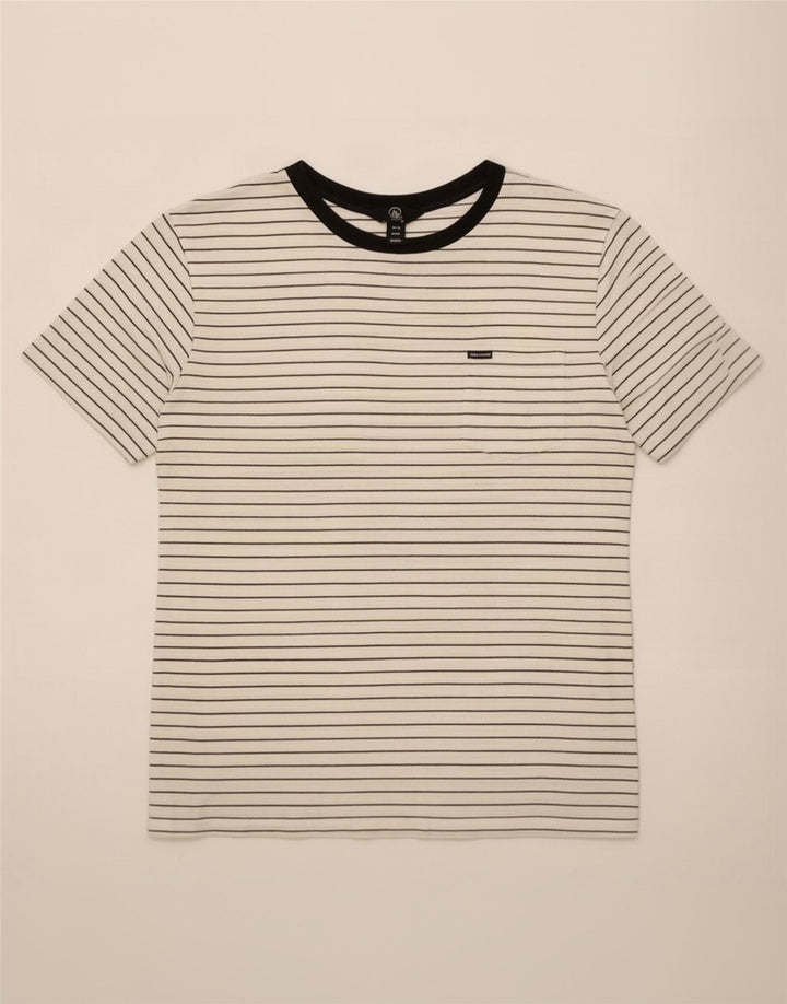 Volcom Herre T-Shirt Top Medium Hvid Stribet Bomuld