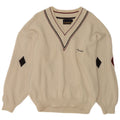 Il Granchio Herre V-hals trøje Sweater Large White Argyle/Diamond