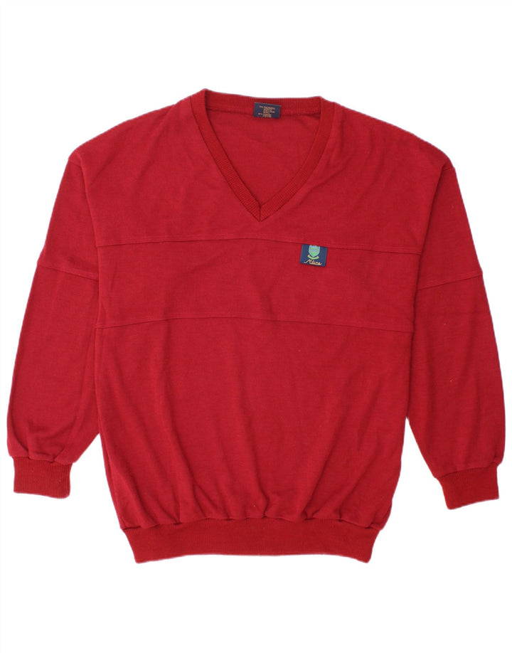 VINTAGE Herre V-hals sweater Stor rød polyakryl
