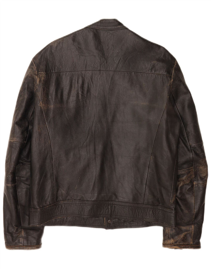 Vintage Herre Biker Læderjakke IT 54 2XL Sort Læder