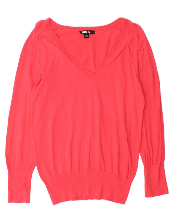 DKNY Womens V-Neck Jumper Sweater UK 14 Large Red Vintage Dkny and Second-Hand Dkny from Messina Hembry 