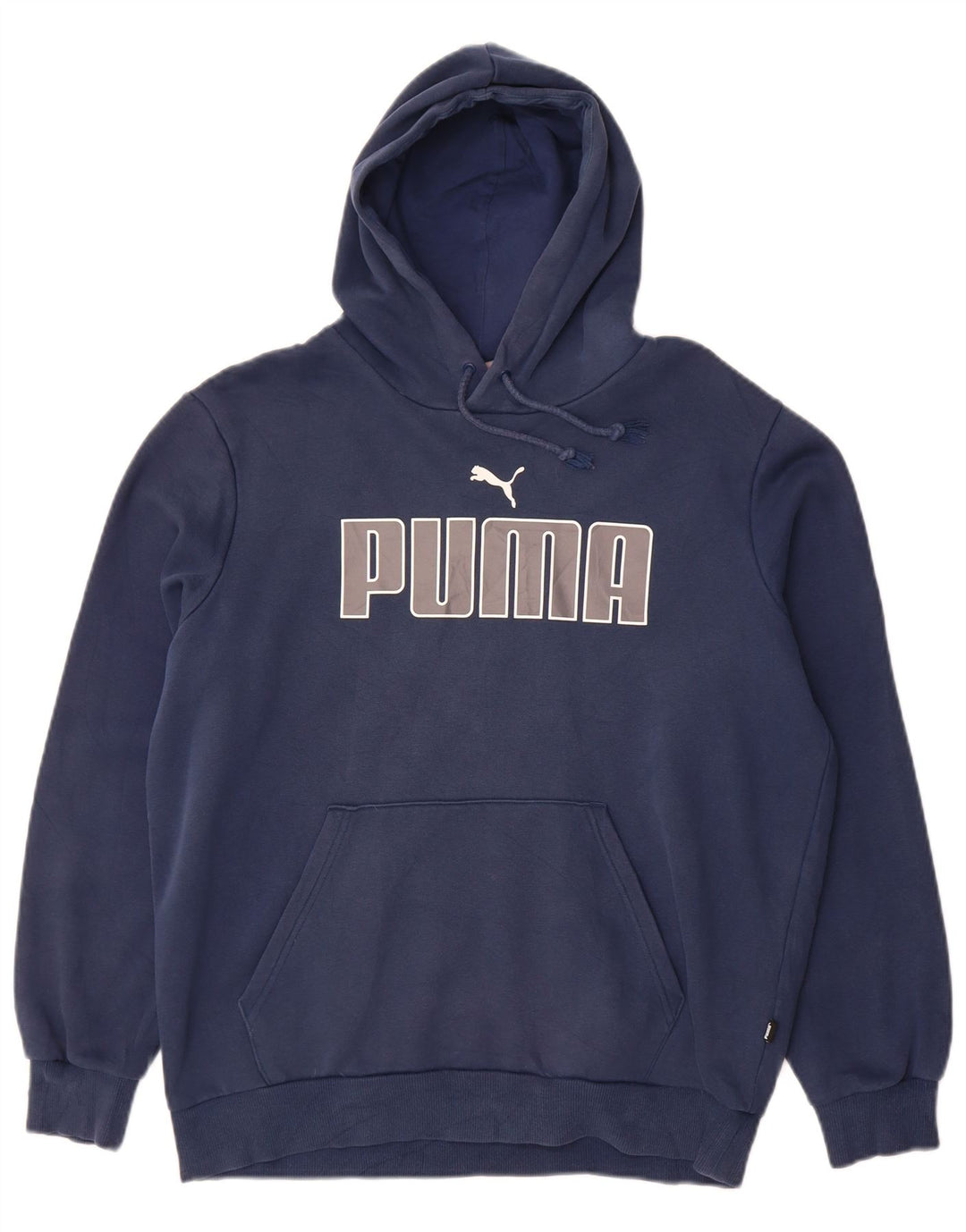 PUMA Mens Graphic Hoodie Jumper Medium Navy Blue Cotton