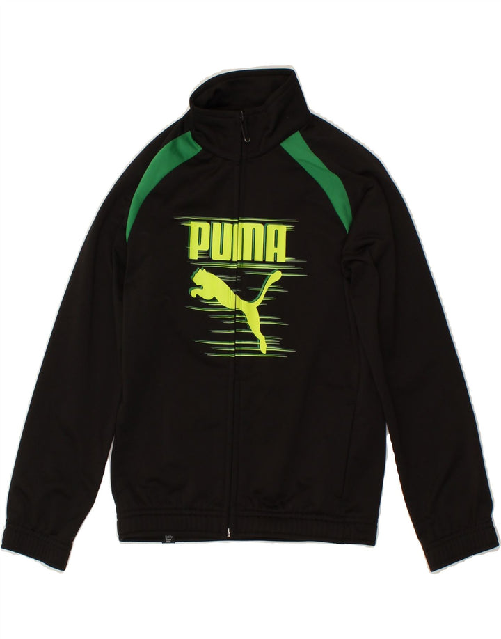 PUMA Boys Graphic Tracksuit Top Jacket 7-8 Years Small Black Polyester Vintage Puma and Second-Hand Puma from Messina Hembry 