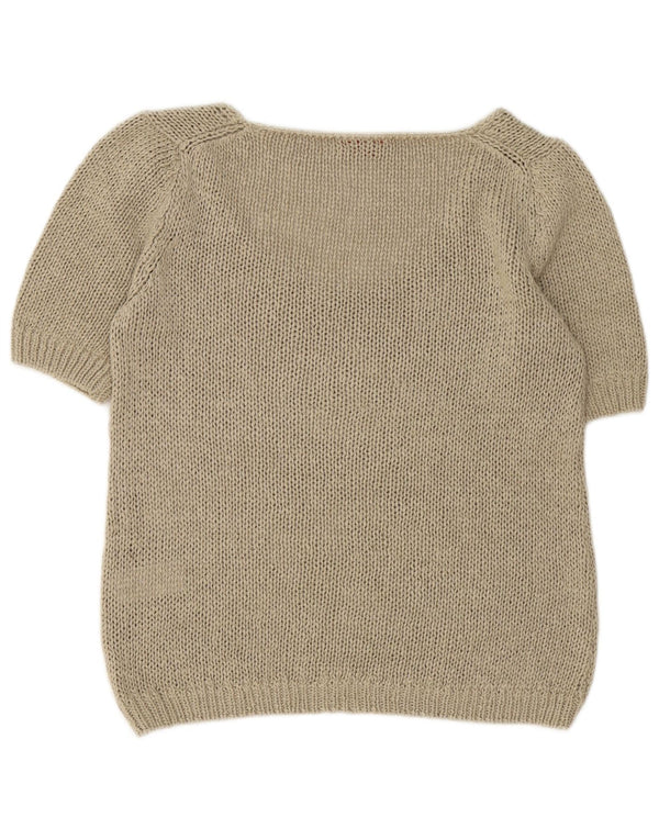 Hugo Boss Kvinder Kortærmet Boat Neck Jumper Sweater UK 14 Stor Khaki