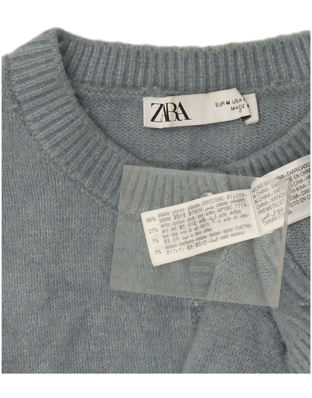 Zara Dame Cardigan Sweater UK 14 Medium Blue Polyester
