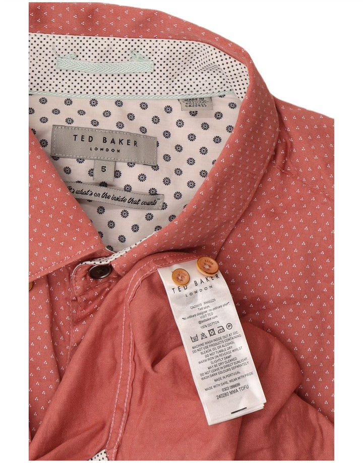 Ted Baker Kortærmet Herreskjorte Størrelse 5 XL Pink Plettet Bomuld