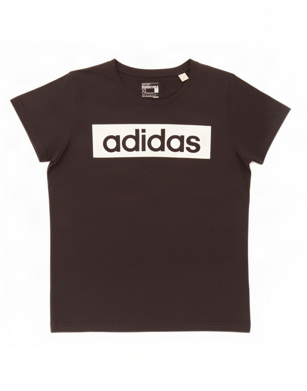 Adidas Dame Climalite grafisk T-shirt top UK 20/22 XL sort bomuld