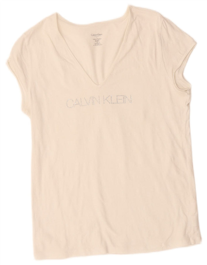 CALVIN KLEIN Womens Graphic T-Shirt Top UK 14 Large White