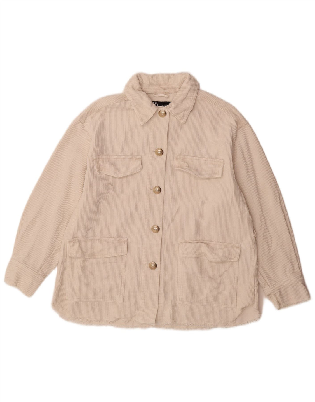 Zara Dame Oversized Corduroy Jacket UK 10 Small Off White Bomuld
