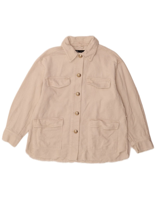 Zara Dame Oversized Corduroy Jacket UK 10 Small Off White Bomuld