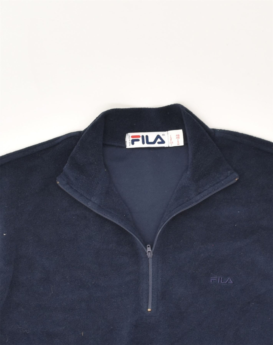 FILA Womens Zip Neck Fleece Jumper IT 46 Small Navy Blue Polyester | Vintage Fila | Thrift | Second-Hand Fila | Used Clothing | Messina Hembry 