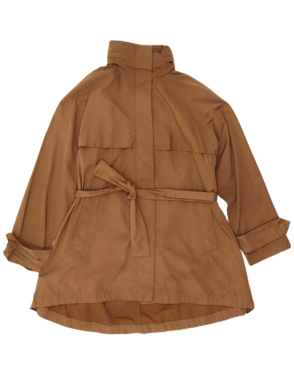Zara Dame Hætte Oversized Trench Coat UK 10 Lille brun polyester
