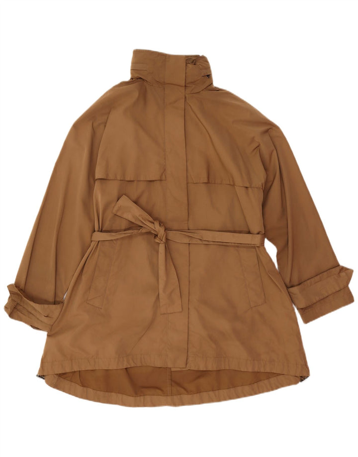 Zara Dame Hætte Oversized Trench Coat UK 10 Lille brun polyester