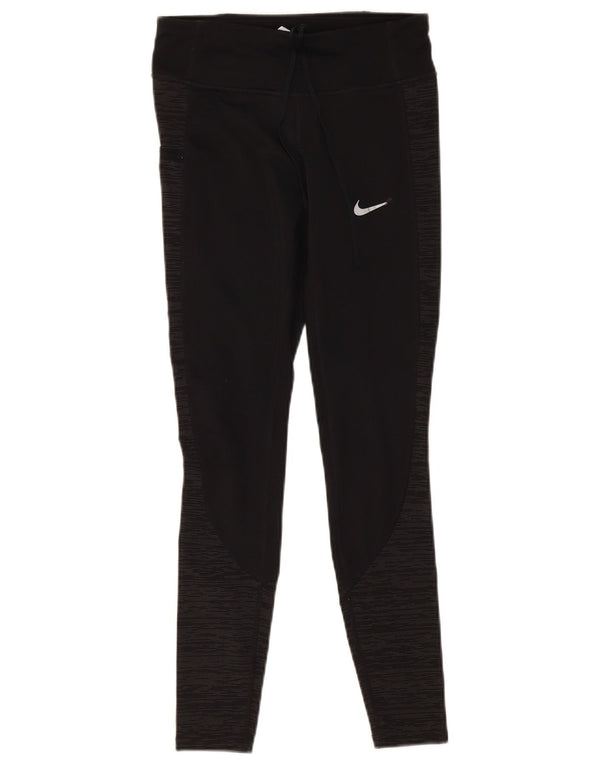 Nike Dame Dri Fit træningsdragt Bukser UK 6 XS Sort Colourblock Polyester
