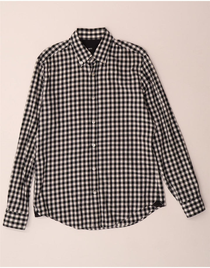 HUGO BOSS Herre Slim Fit Flanelskjorte Medium Sort Gingham Bomuld