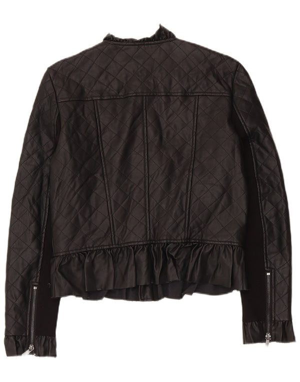 French Connection Dame imiteret læder quiltet jakke UK 10 Small Black
