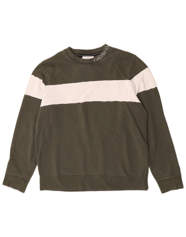Calvin Klein Jeans Boys Sweatshirt Jumper 15-16 Years XL Green Colourblock