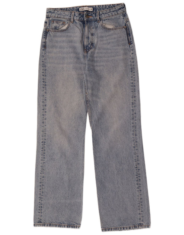 Zara Dame Højtaljede Lige Jeans EU 38 Small W28 L32 Blå Bomuld
