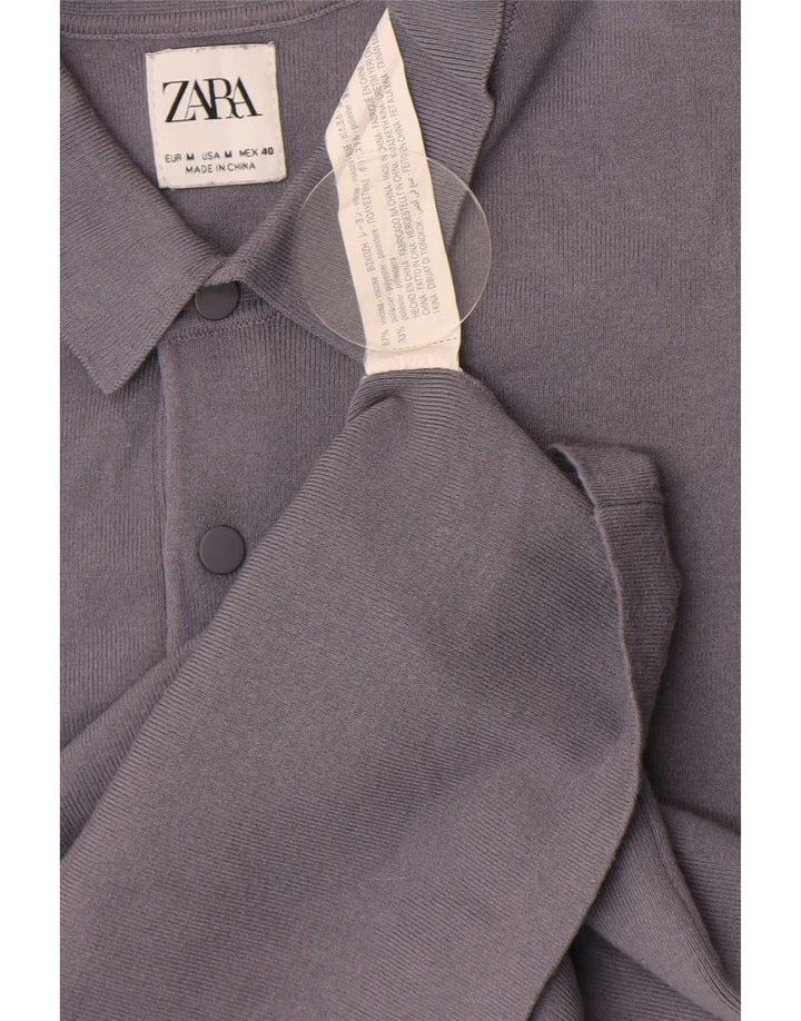 Zara Herre kortærmet polo-hals sweater mellemgrå viskose