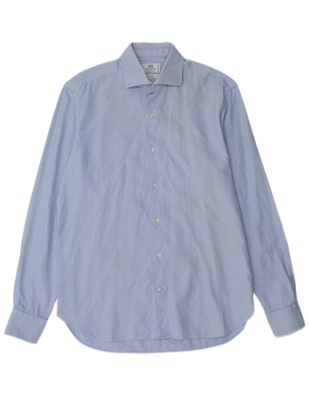 Boggi Herre Custom Fit skjorte størrelse 40 15 1/2 Medium Blue Houndstooth Bomuld