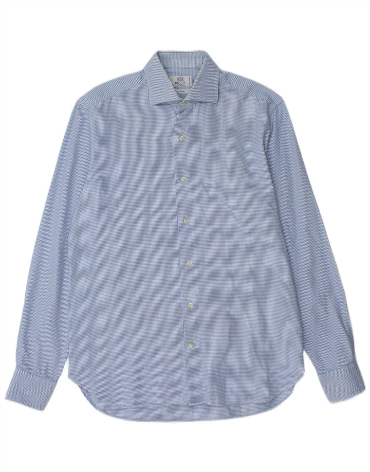 Boggi Herre Custom Fit skjorte størrelse 40 15 1/2 Medium Blue Houndstooth Bomuld