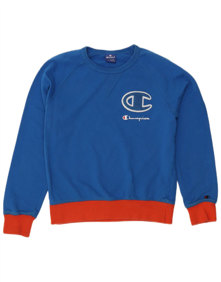 CHAMPION Graphic Sweatshirt Jumper UK 14 Medium Blue Colourblock