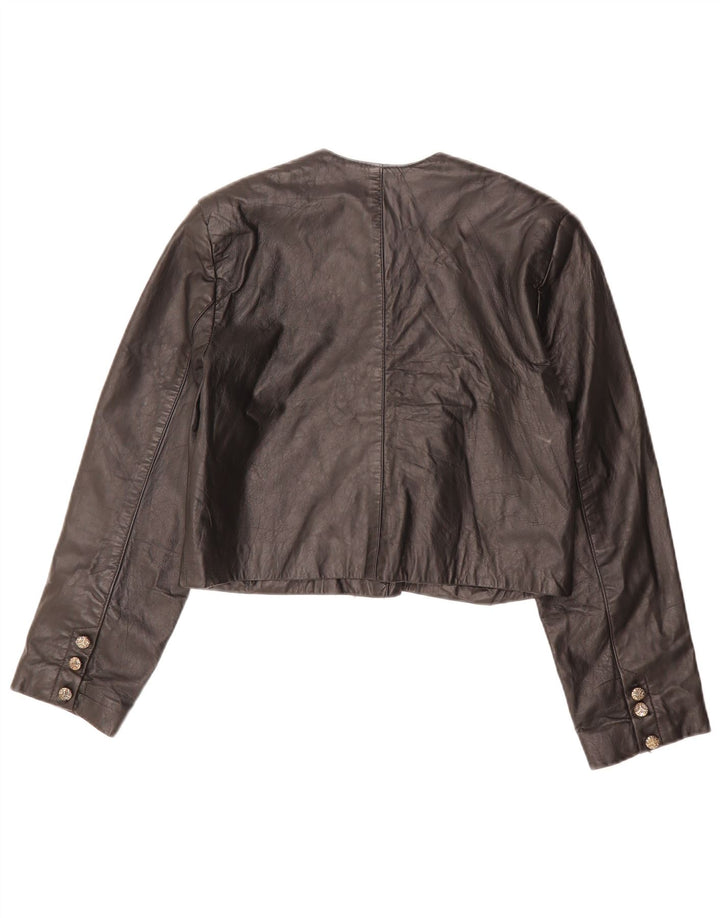 VINTAGE Womens Oversized Læder Bolero-jakke EU 36 Lille sort læder