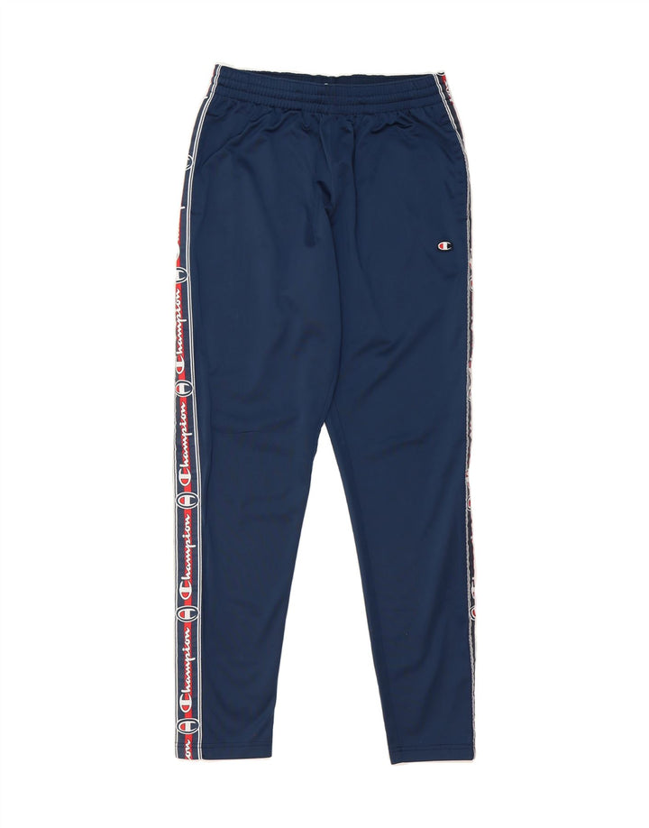 CHAMPION Mens Graphic Tracksuit Trousers  W32 L30 Navy Blue Polyester Vintage Champion and Second-Hand Champion from Messina Hembry 