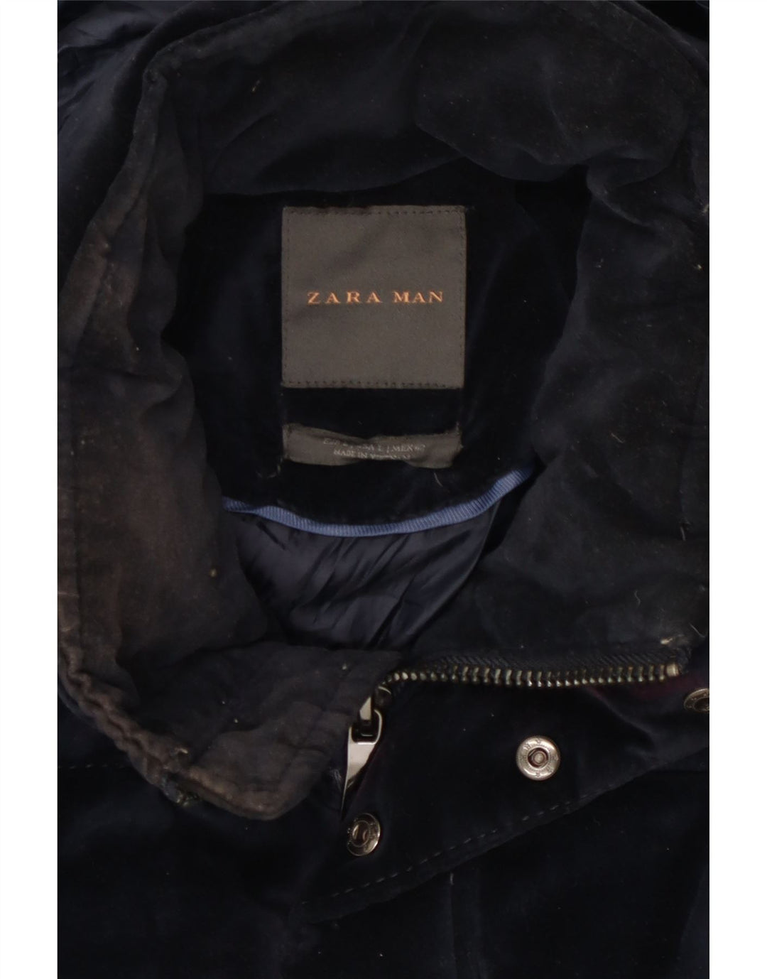 Zara Herre hættepolstret jakke UK 40 Large Navy Blue Polyester