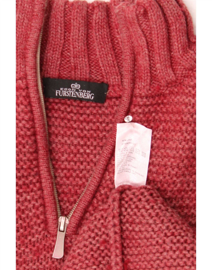 Egon Von Furstenberg Herre Zip Neck Jumper Sweater Stor Rød Uld