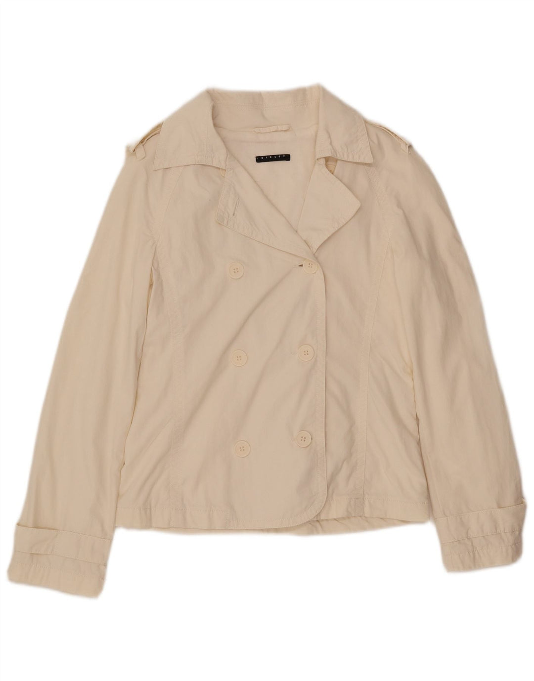Sisley Womens Pea Coat IT 40 Small Off White Bomuld
