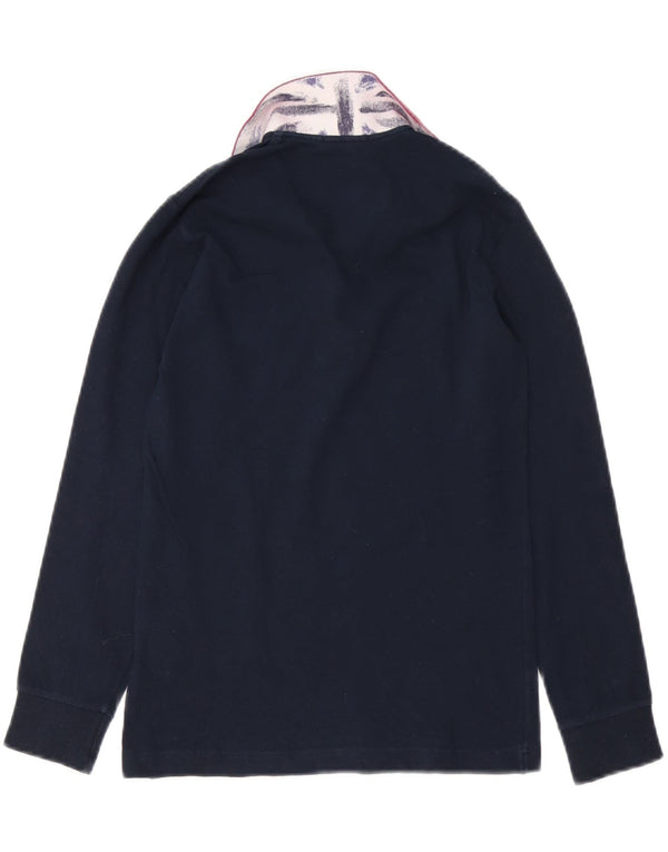 Fred Perry Boys Langærmet Polo Shirt 9-10 år Navy Blue Colourblock
