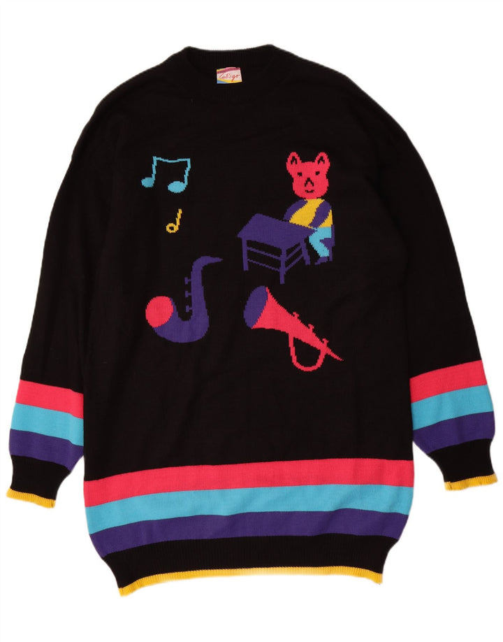 VINTAGE Grafisk Jumperkjole til kvinder UK 16 Stor sort farveblok