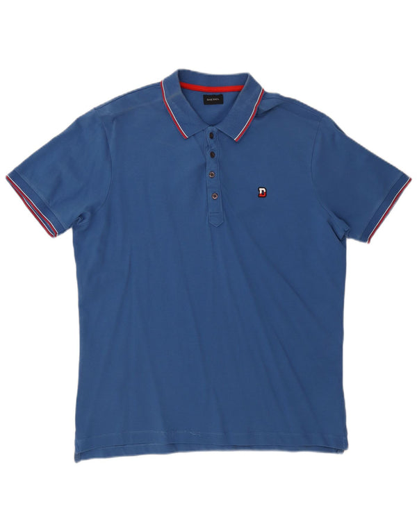 Diesel herre poloshirt XL blå stribet bomuld