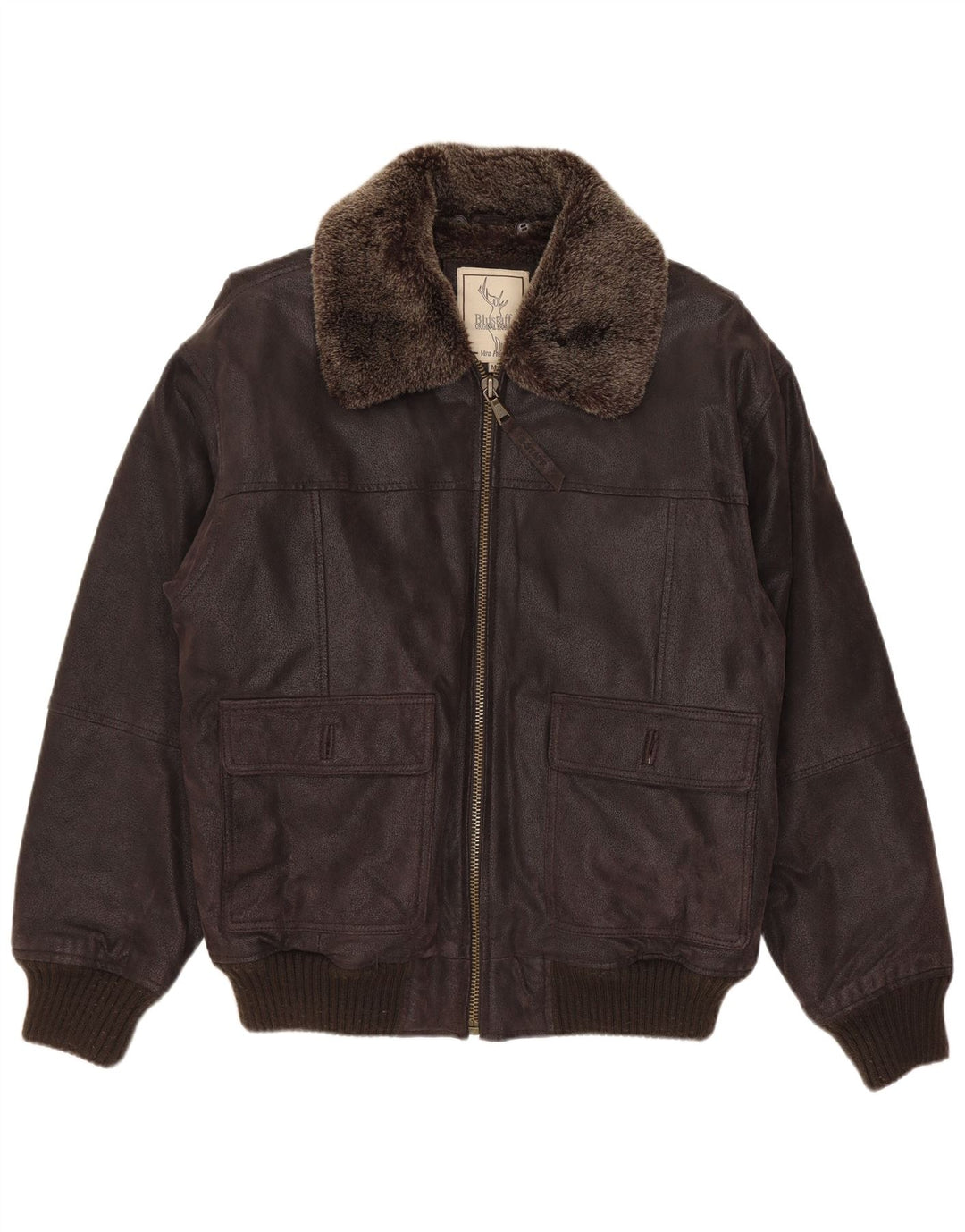 Blustaff Herre Bomber Shearling Jacket UK 38 Medium Brown Læder