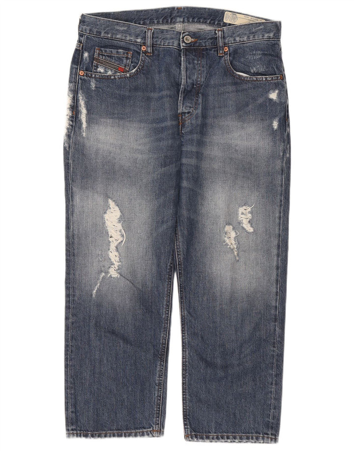 DIESEL Mens Regular Fit Distressed Cropped Jeans W31 L23 Blue